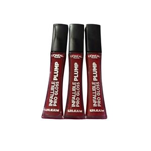 L'Oreal Infallible Pro Gloss Plump Set 611 Ruby Sheen Red Volumizing Lot of 3
